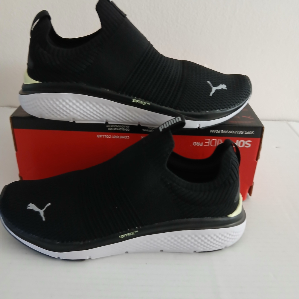 Puma FuzionFit+ Size 8.5 Womens Black Slip-On Sneakers New Soft Ride $65